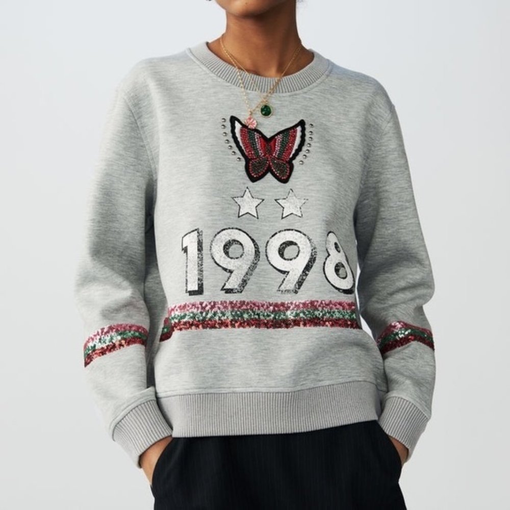 Maje Talia Embellished Sweatshirt / Size 1 / Small / Grey Butterfly 1998